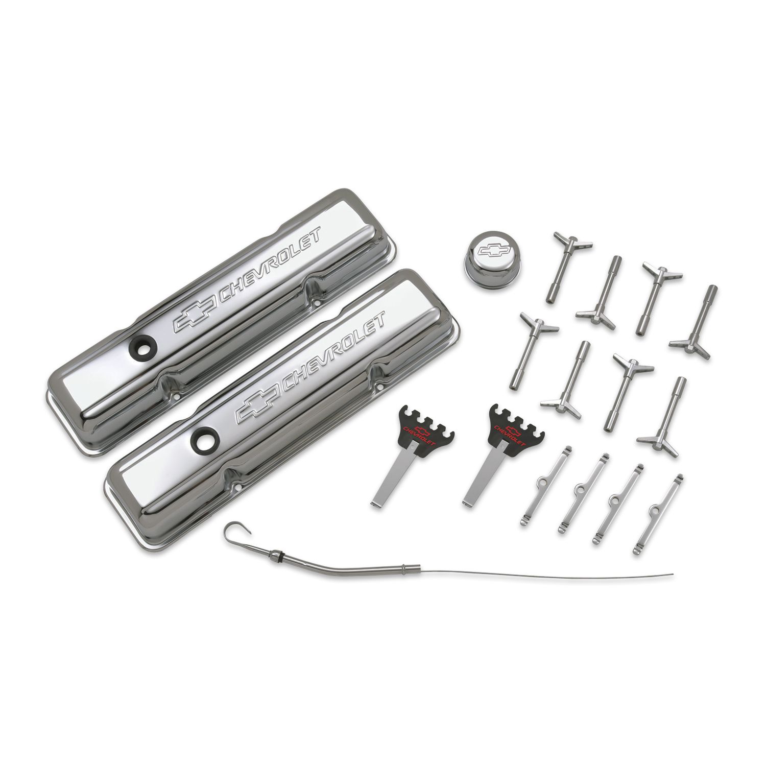 Engine Dress-Up Kit; Chrome with Stamped Chevy Logo; Fits SB Block Chevy Engines 1